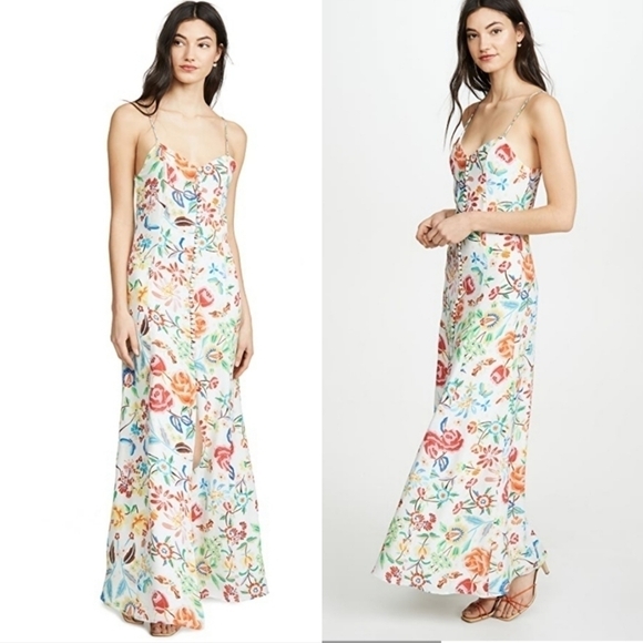 New All Things Mochi Melissa Silk White Floral Print Maxi Dress NWT Size Small - Picture 3 of 15